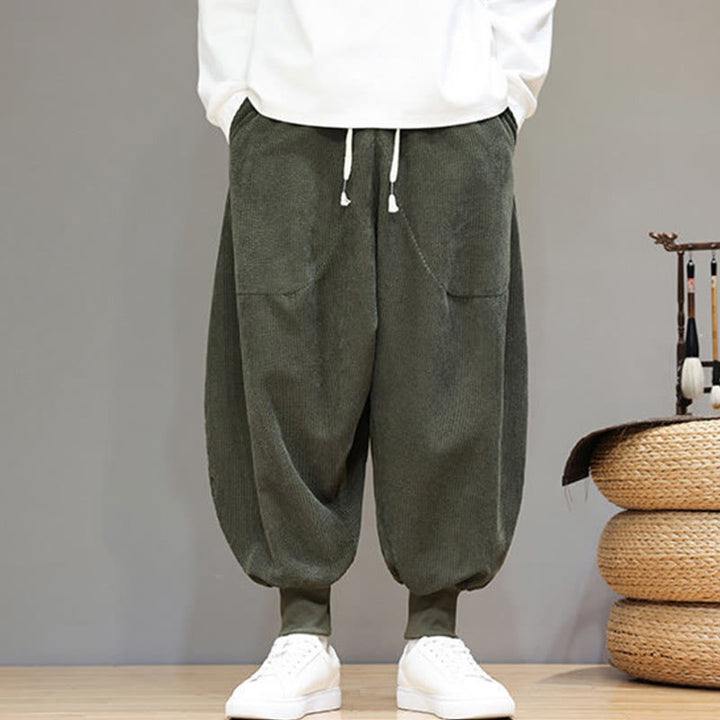 Pantaloni harem da uomo in cotone casual semplice Buddha Stones con tasche