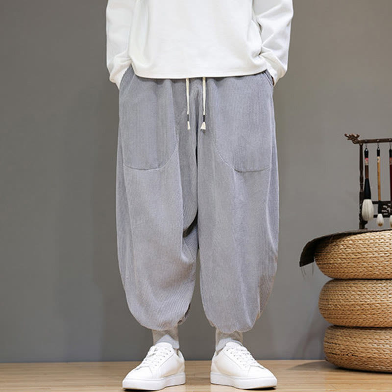 Pantaloni harem da uomo in cotone casual semplice Buddha Stones con tasche - image 7