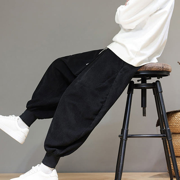 Pantaloni harem da uomo in cotone casual semplice Buddha Stones con tasche