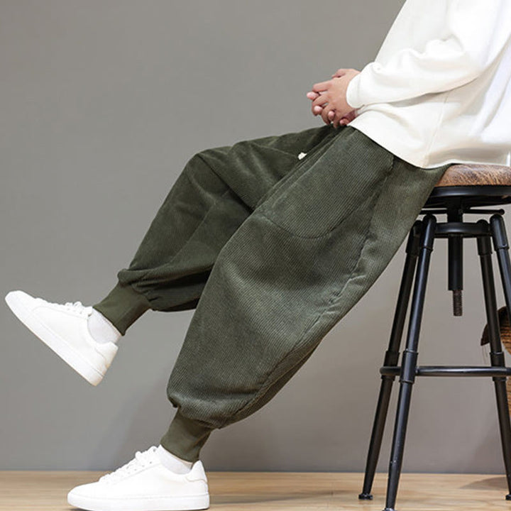 Pantaloni harem da uomo in cotone casual semplice Buddha Stones con tasche