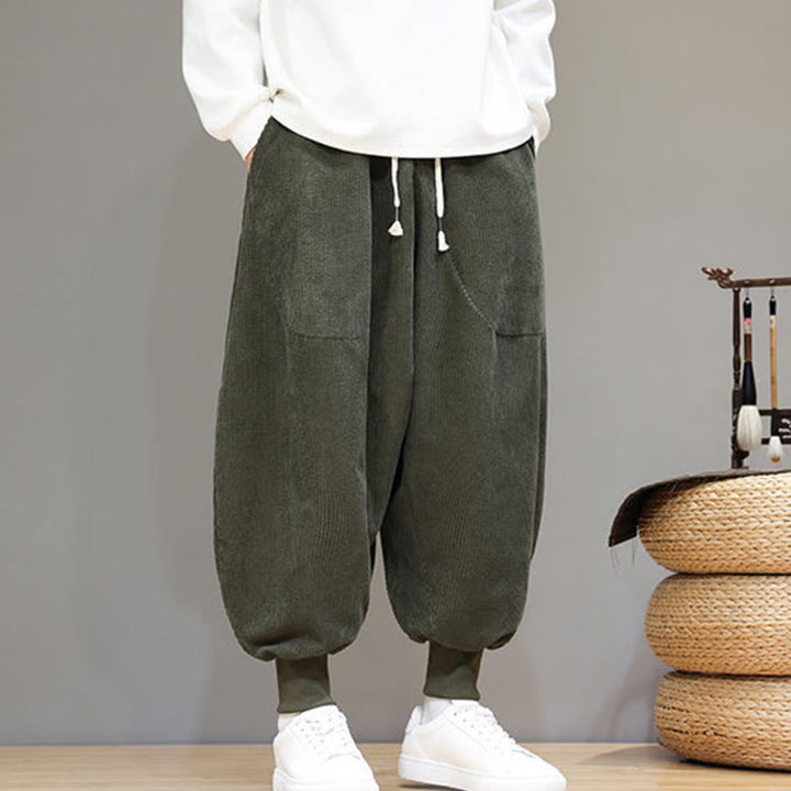 Pantaloni harem da uomo in cotone casual semplice Buddha Stones con tasche