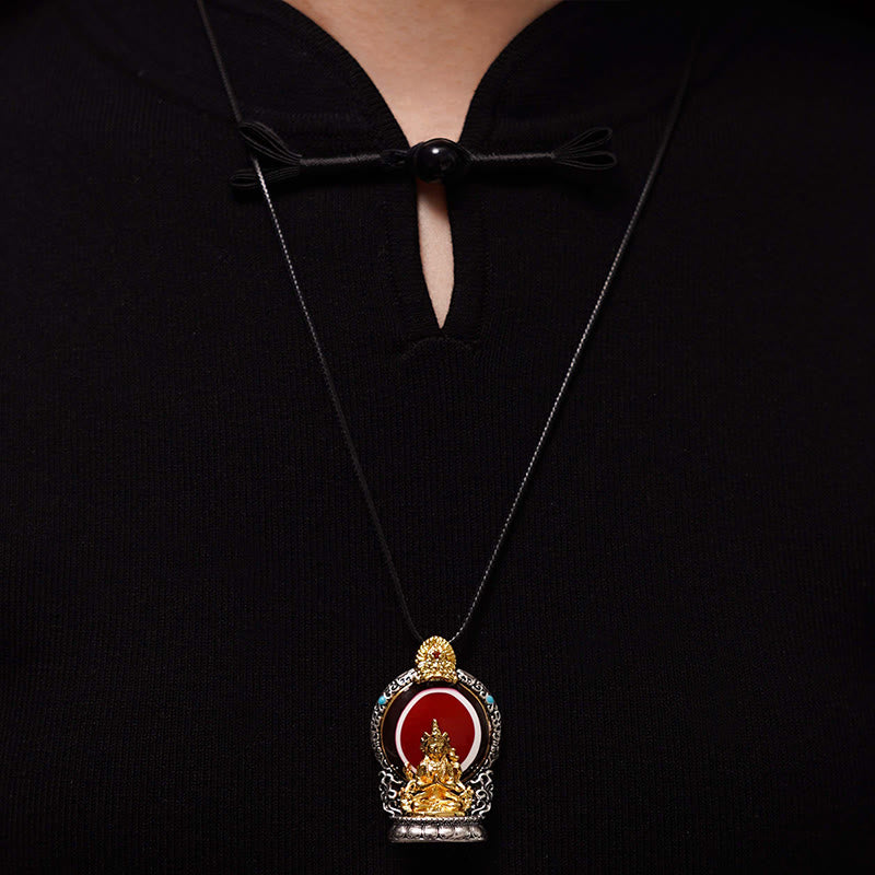 Buddha Stones Tibetano Avalokitesvara Dzi Perline Modello Rame Purezza Collana Pendente Guarigione