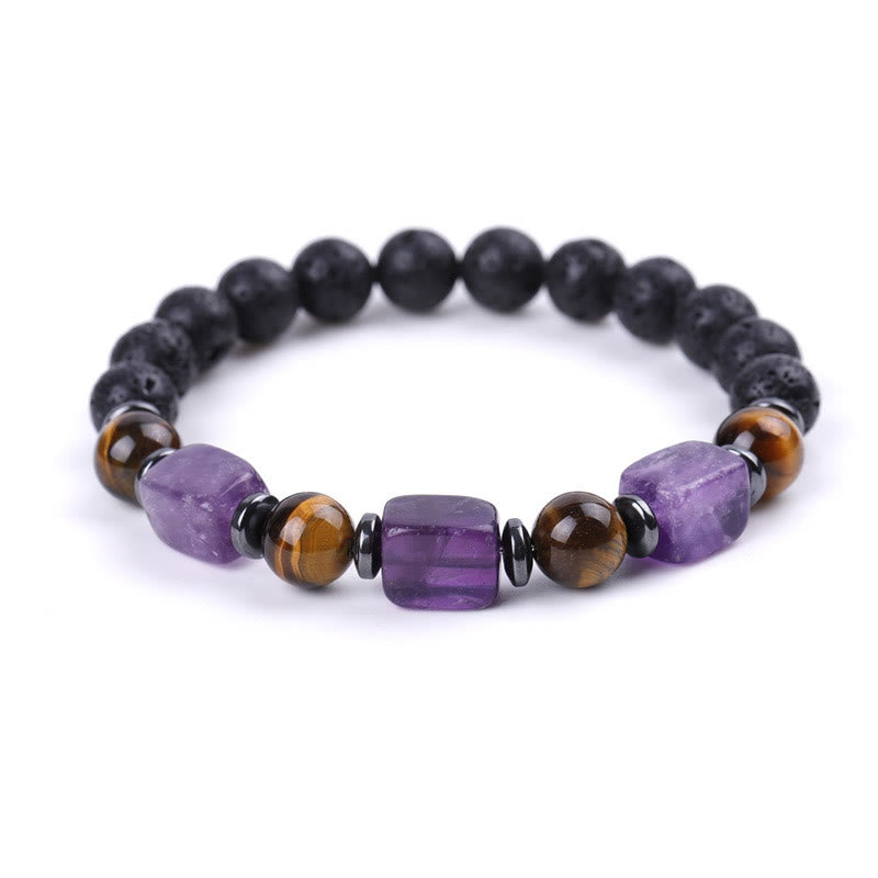 Buddha Stones Vari Cristalli Pietra lavica Bracciale Calma