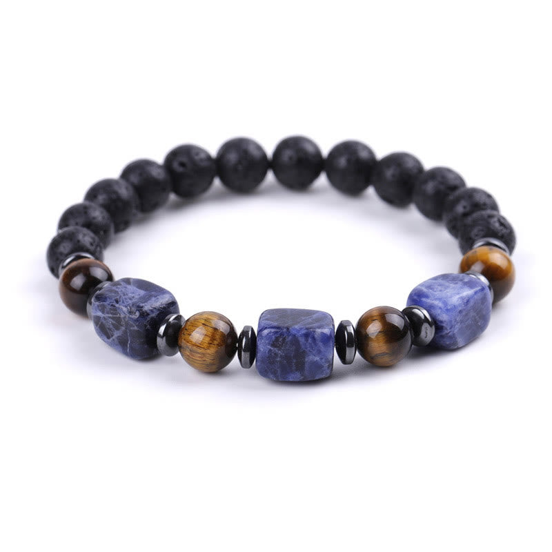 Buddha Stones Vari Cristalli Pietra lavica Bracciale Calma