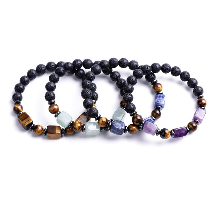 Buddha Stones Vari Cristalli Pietra lavica Bracciale Calma