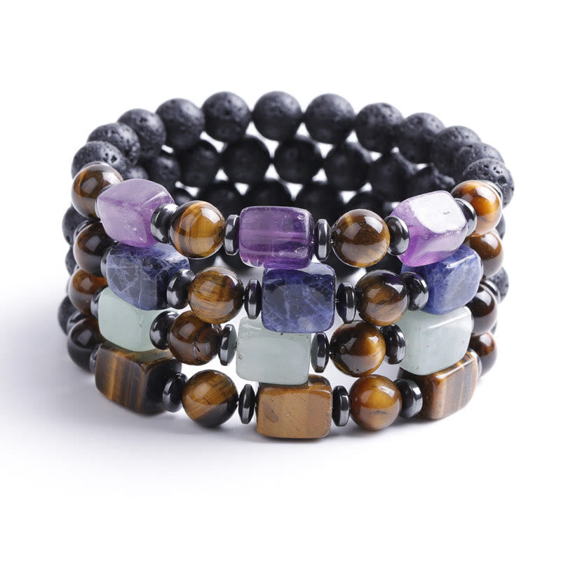 Buddha Stones Vari Cristalli Pietra lavica Bracciale Calma