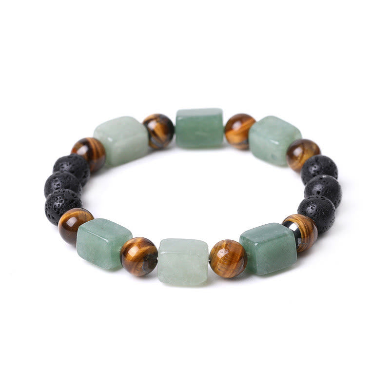 Braccialetto di supporto in pietra lavica con vari cristalli Buddha Stones