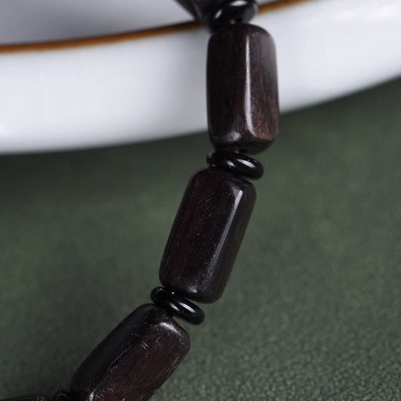 Braccialetto di equilibrio con perline rettangolari in legno di ebano e Buddha Stones Dzi