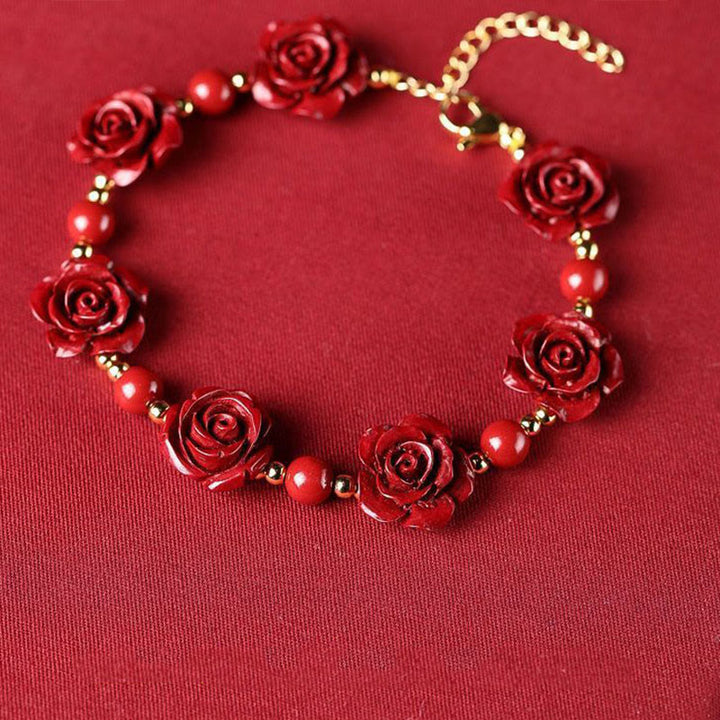 Braccialetto di benedizione Buddha Stones Cinnabar Rose