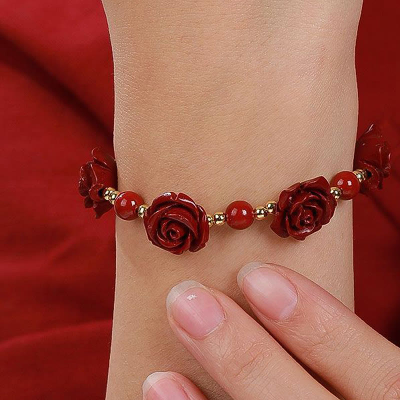 Braccialetto di benedizione Buddha Stones Cinnabar Rose