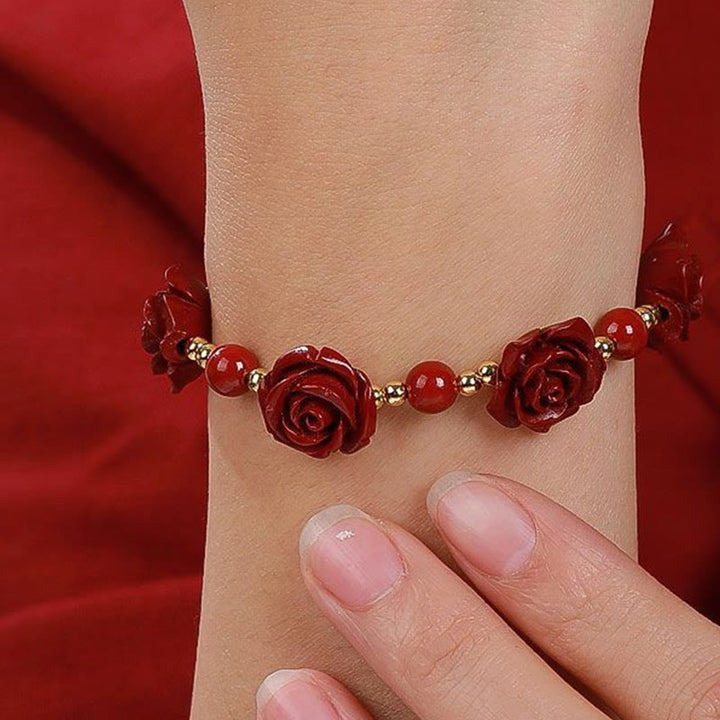 Braccialetto di benedizione Buddha Stones Cinnabar Rose