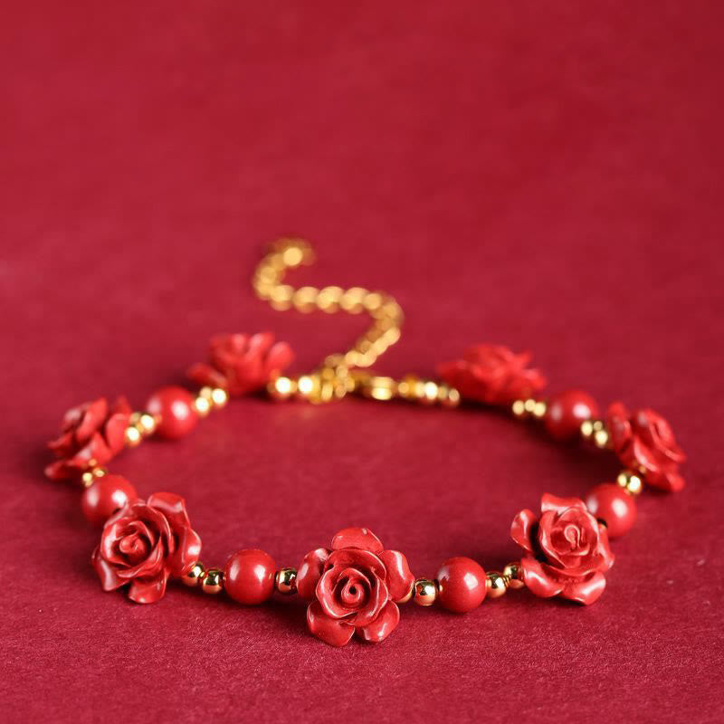 Braccialetto di benedizione Buddha Stones Cinnabar Rose