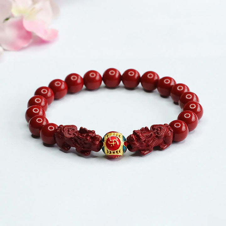 Braccialetto Buddha Stones Cinnabar Double PIXIU Keep Away Evil Spirits