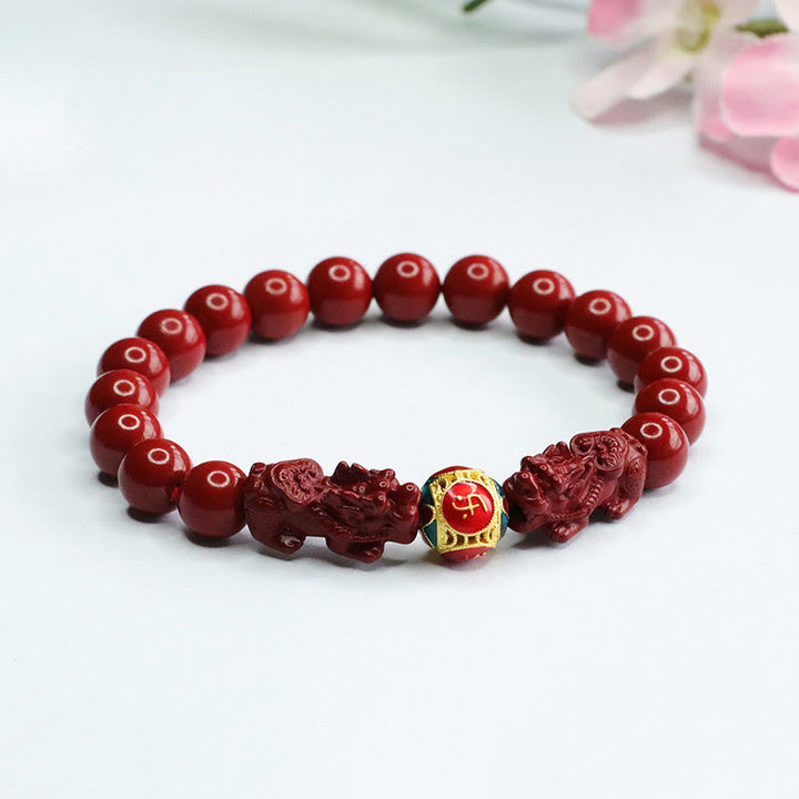 Braccialetto Buddha Stones Cinnabar Double PIXIU Keep Away Evil Spirits
