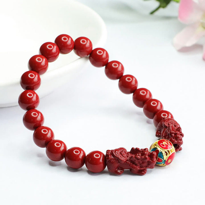 Braccialetto Buddha Stones Cinnabar Double PIXIU Keep Away Evil Spirits