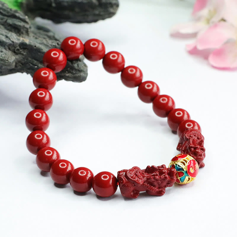 Braccialetto Buddha Stones Cinnabar Double PIXIU Keep Away Evil Spirits
