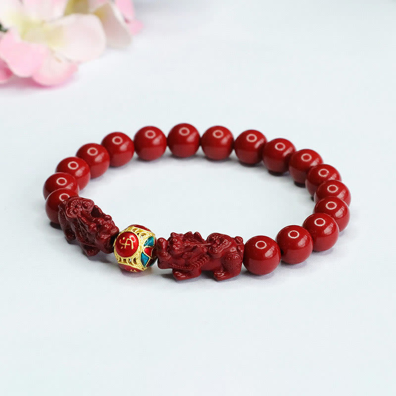 Braccialetto Buddha Stones Cinnabar Double PIXIU Keep Away Evil Spirits