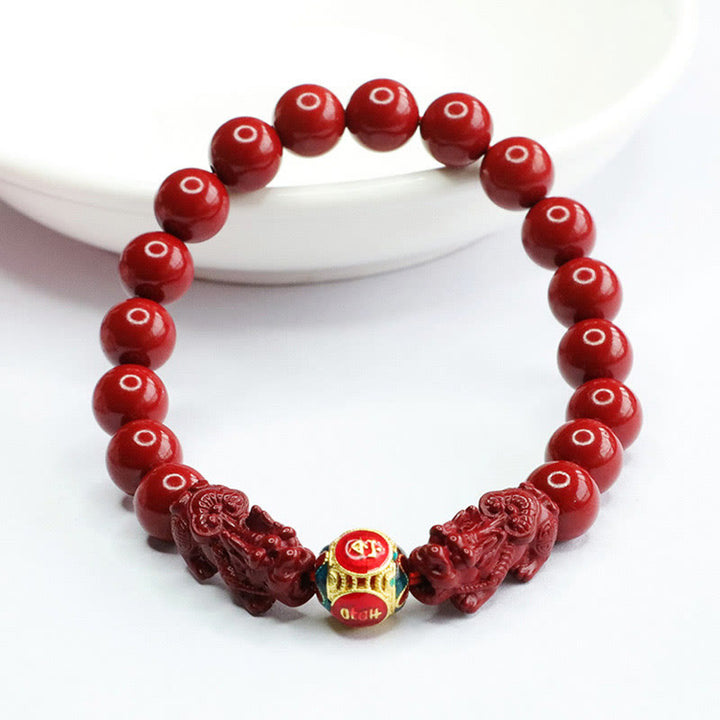Braccialetto Buddha Stones Cinnabar Double PIXIU Keep Away Evil Spirits