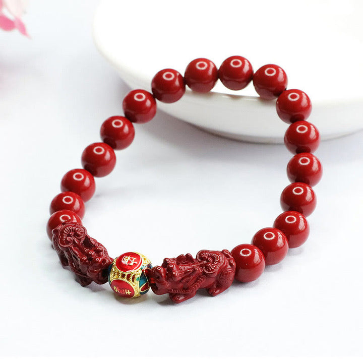 Braccialetto Buddha Stones Cinnabar Double PIXIU Keep Away Evil Spirits