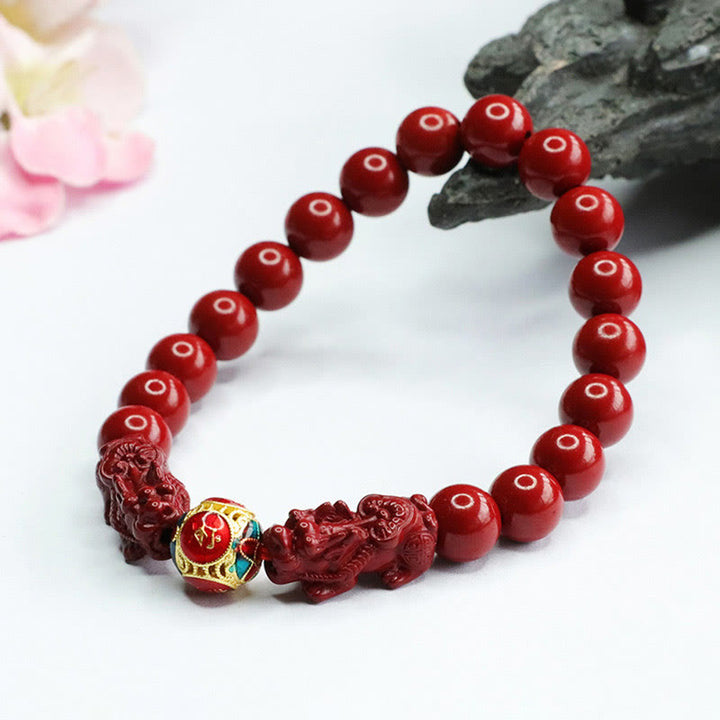 Braccialetto Buddha Stones Cinnabar Double PIXIU Keep Away Evil Spirits