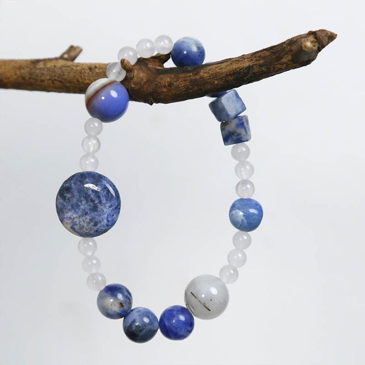 Bracciale Buddha Stones Aventurina Blu Agata Giada Quarzo Rutilato Nero