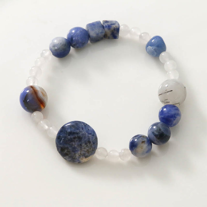 Bracciale Buddha Stones Aventurina Blu Agata Giada Quarzo Rutilato Nero