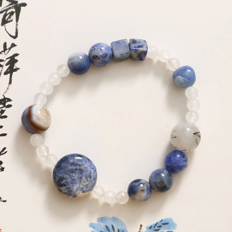 Bracciale Buddha Stones Aventurina Blu Agata Giada Quarzo Rutilato Nero