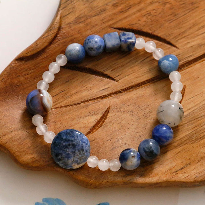 Bracciale Buddha Stones Aventurina Blu Agata Giada Quarzo Rutilato Nero