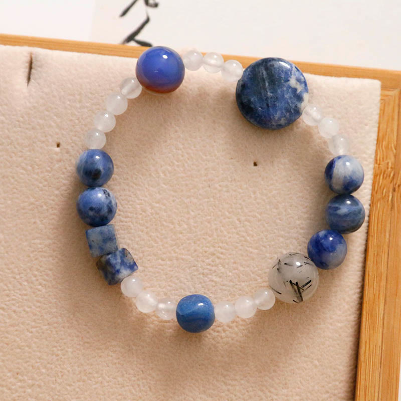 Bracciale Buddha Stones Aventurina Blu Agata Giada Quarzo Rutilato Nero