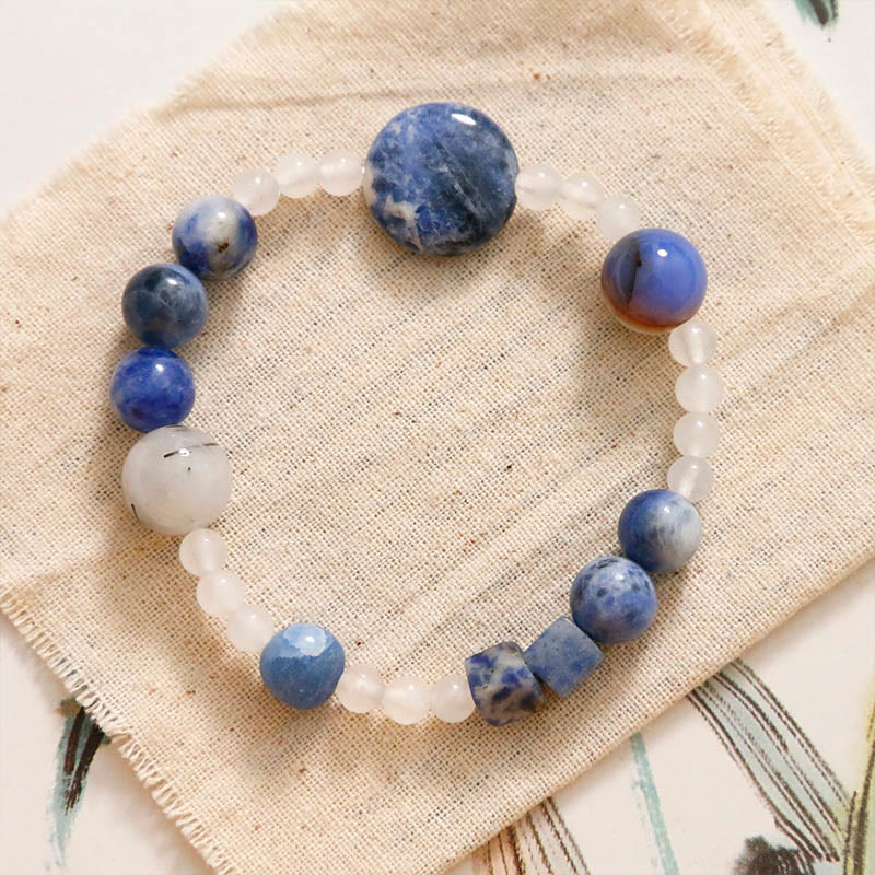 Bracciale Buddha Stones Aventurina Blu Agata Giada Quarzo Rutilato Nero