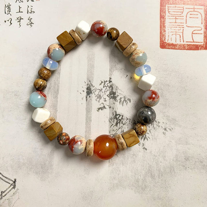 Braccialetto di benedizione calma in pietra di Shoushan di agata rossa Buddha Stones e turchese bianco