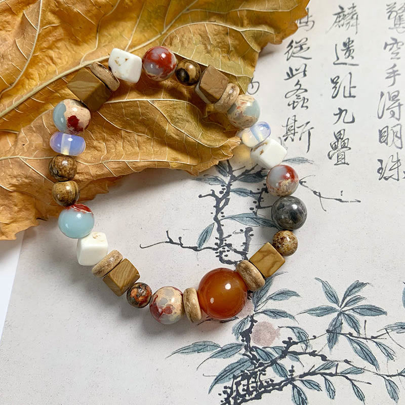 Braccialetto di benedizione calma in pietra di Shoushan di agata rossa Buddha Stones e turchese bianco