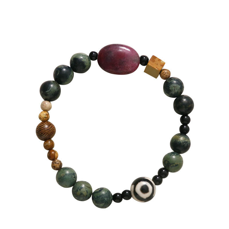 Braccialetto di successo di potere di perline Dzi a tre occhi in agata verde Buddha Stones