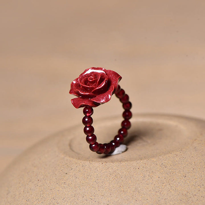 Anello di concentrazione con perle di granato rosa e cinabro Buddha Stones