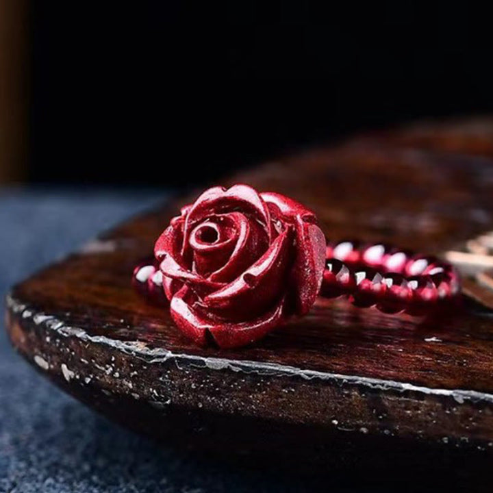 Anello di concentrazione con perle di granato rosa e cinabro Buddha Stones