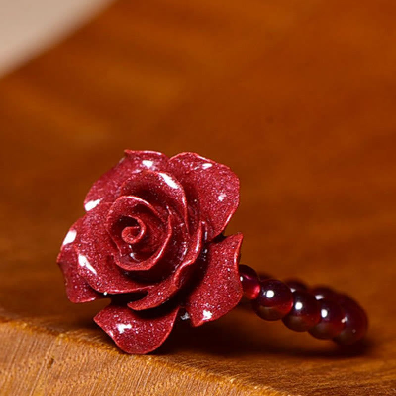 Anello di concentrazione con perle di granato rosa e cinabro Buddha Stones