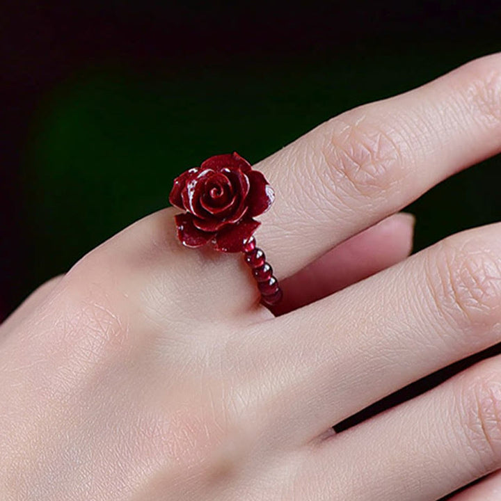 Anello di concentrazione con perle di granato rosa e cinabro Buddha Stones