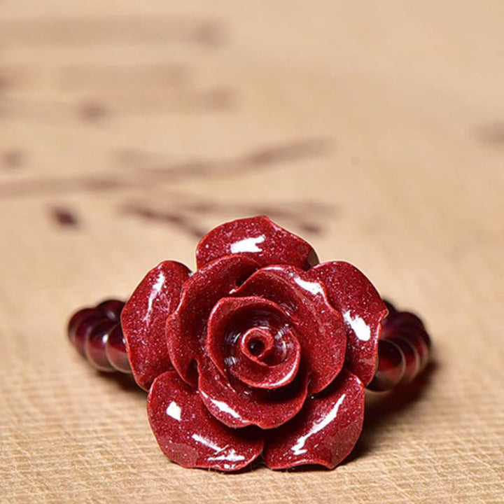 Anello di concentrazione con perle di granato rosa e cinabro Buddha Stones