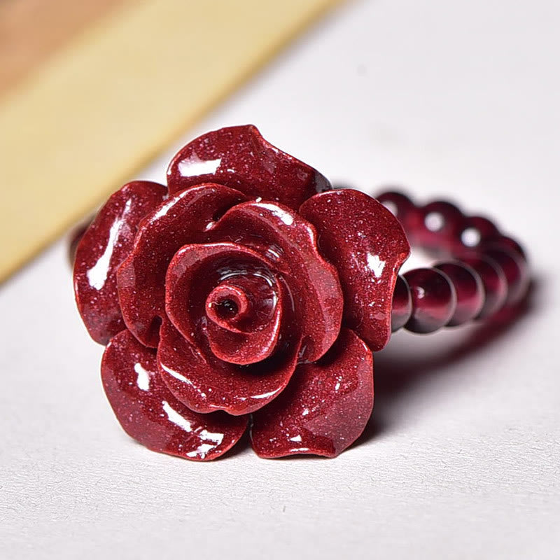 Anello di concentrazione con perle di granato rosa e cinabro Buddha Stones