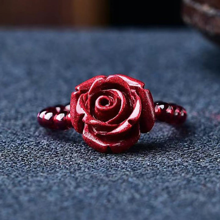 Anello di concentrazione con perle di granato rosa e cinabro Buddha Stones