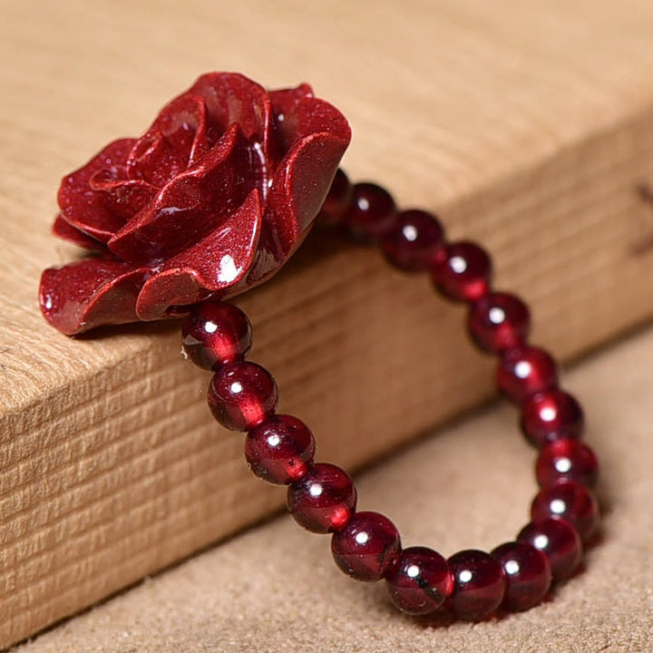 Anello di concentrazione con perle di granato rosa e cinabro Buddha Stones