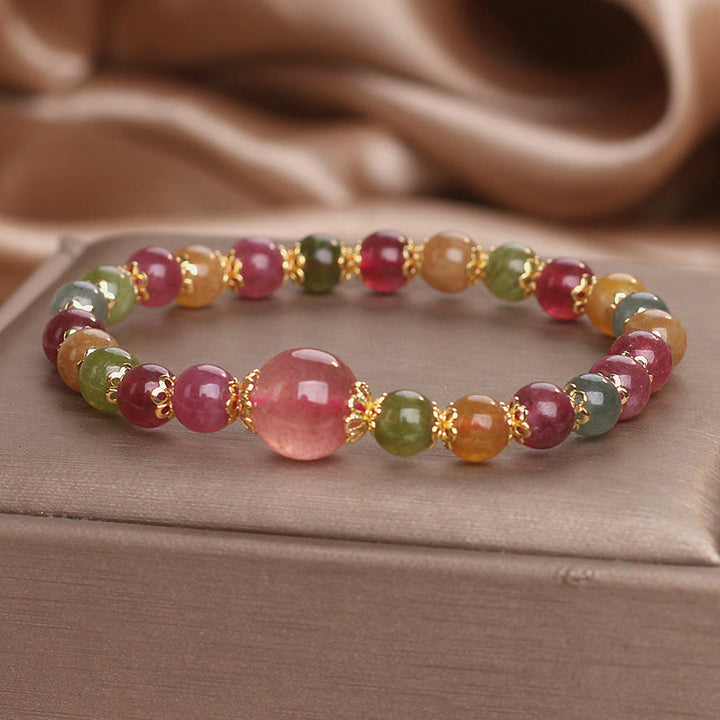 Bracciale della saggezza Buddha Stones Tormalina Quarzo Fragola