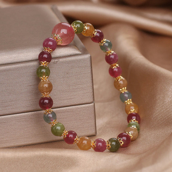 Bracciale della saggezza Buddha Stones Tormalina Quarzo Fragola