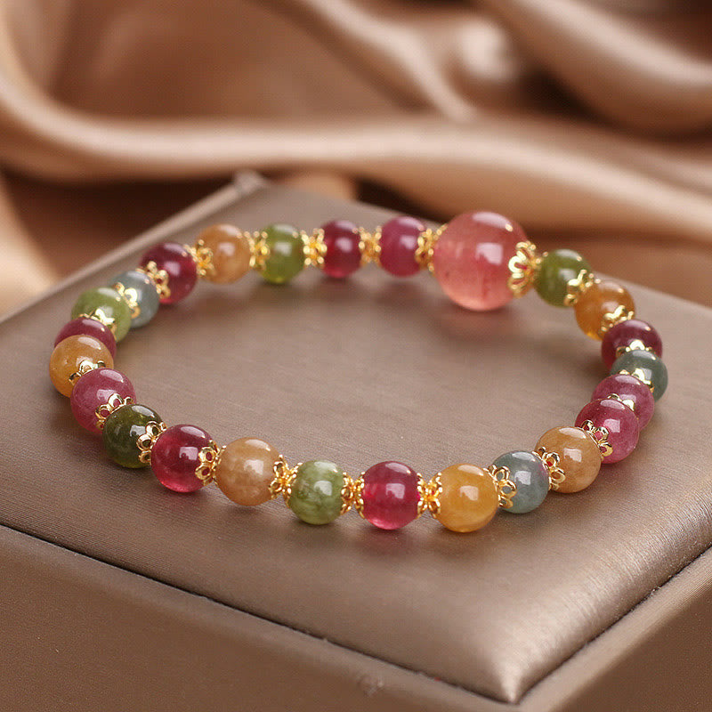 Bracciale della saggezza Buddha Stones Tormalina Quarzo Fragola