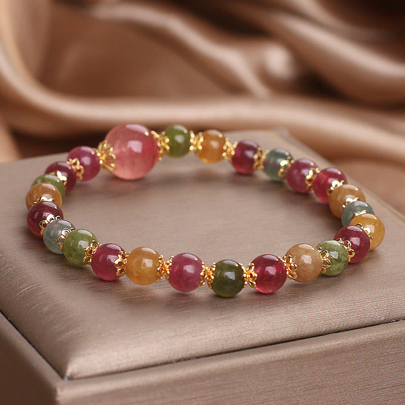 Bracciale della saggezza Buddha Stones Tormalina Quarzo Fragola