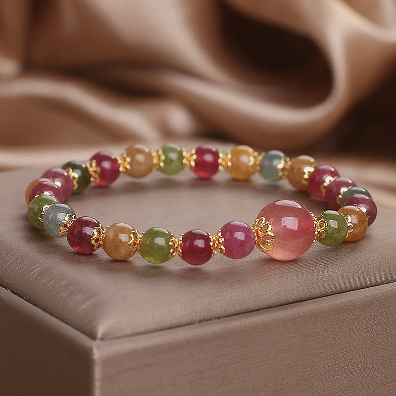 Bracciale della saggezza Buddha Stones Tormalina Quarzo Fragola