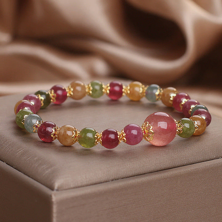 Bracciale della saggezza Buddha Stones Tormalina Quarzo Fragola