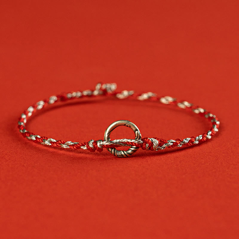 Braccialetto con cordino portafortuna Buddha Stones in argento sterling 925 con fibbia della pace
