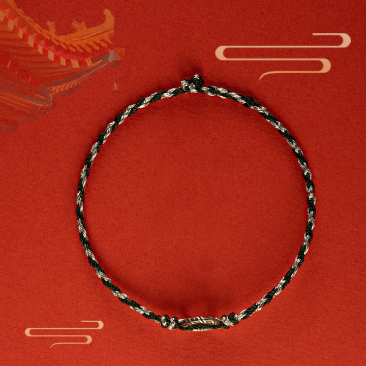 Braccialetto con cordino portafortuna Buddha Stones in argento sterling 925 con fibbia della pace