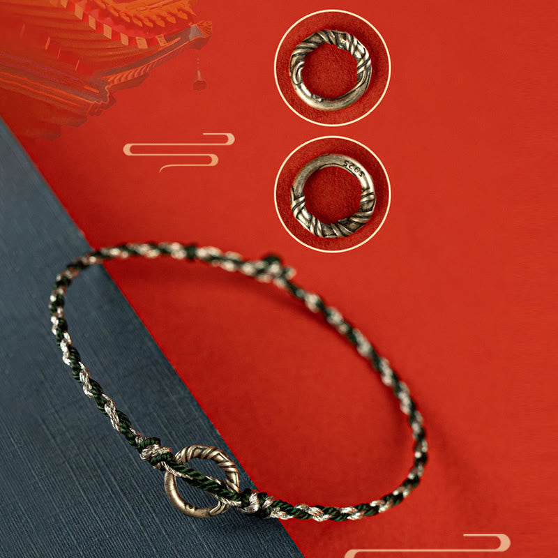 Braccialetto con cordino portafortuna Buddha Stones in argento sterling 925 con fibbia della pace